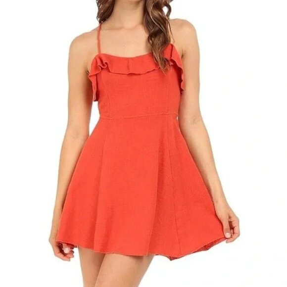Free People More Than a Mini Dress Coral Orange Gauze Cotton Small Boho Beach - Picture 2 of 12